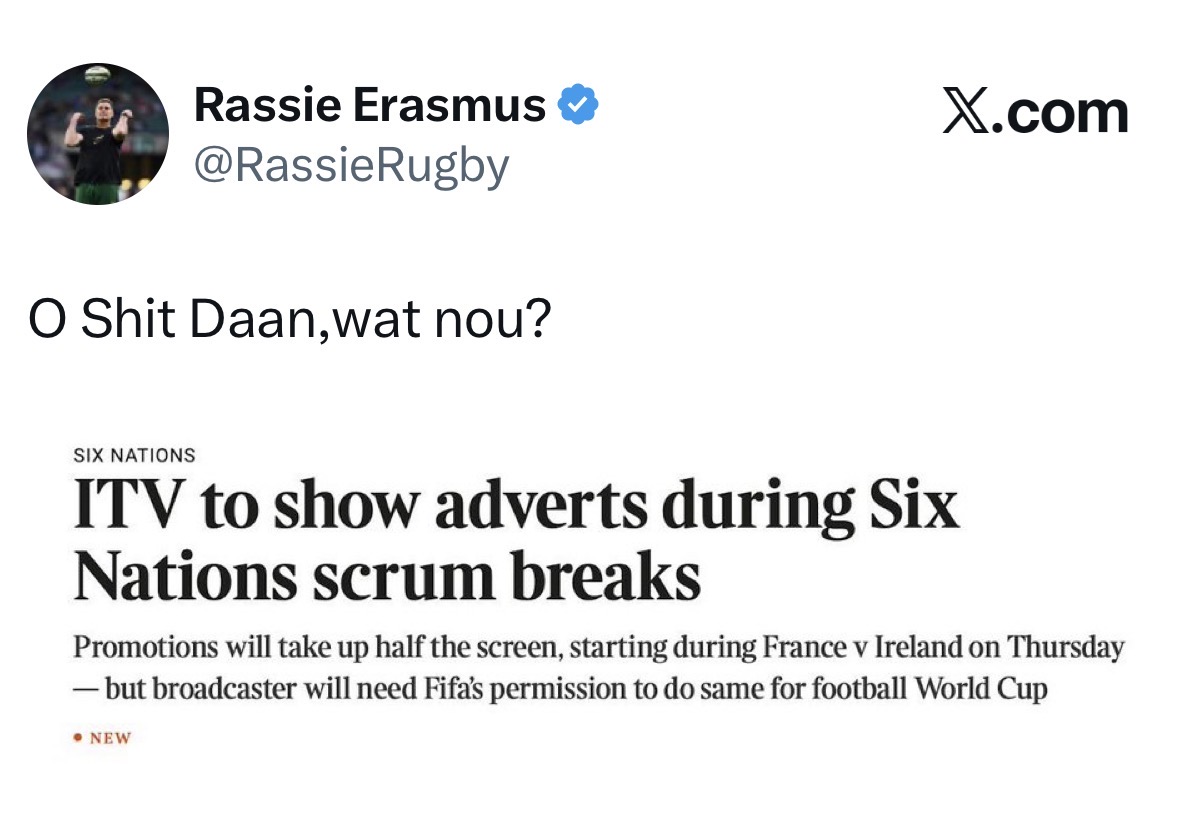 ITV’s Six Nations Ad Experiment Draws Reaction from Rassie Erasmus